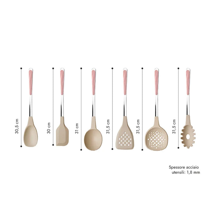 SET 6 UTENSILI CUCINA WOOD ABETE ROSA NEVA