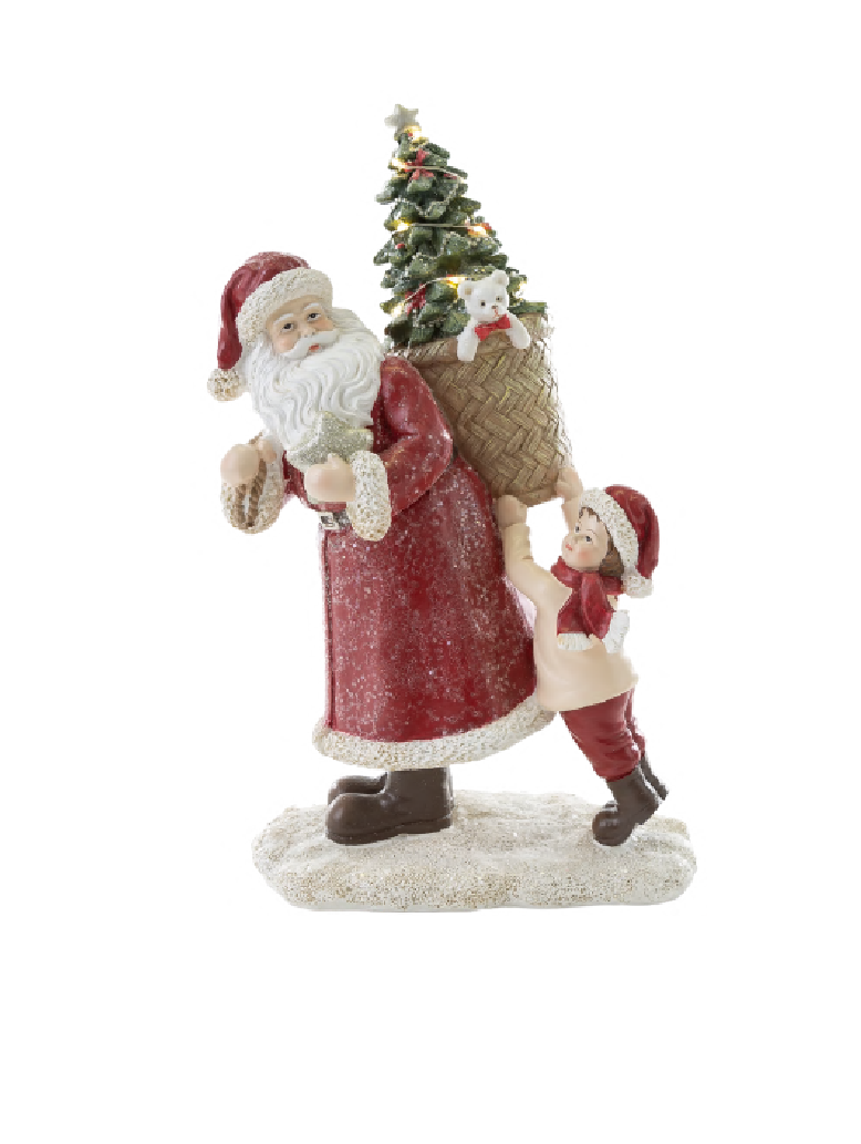 BABBO NATALE RESINA ROSSO CON LUCI LED 24CM