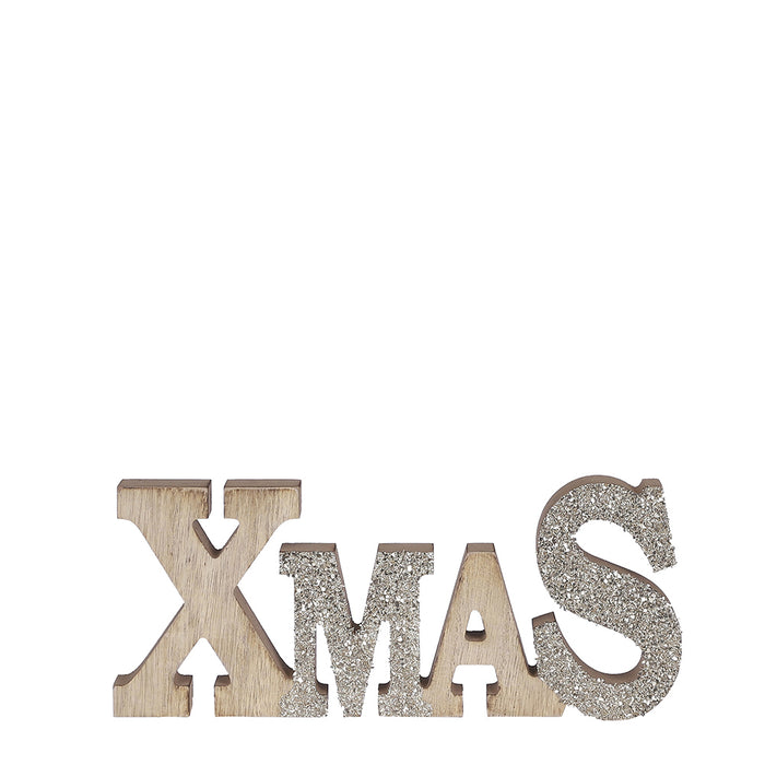 SCRITTA XMAS IN LEGNO CON DECORO GLITTER