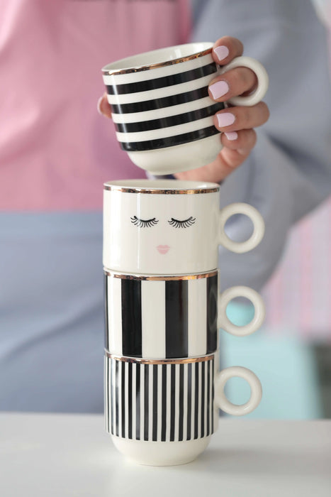 SET 4 TAZZINE CAFFÈ MISS ÉTOILE RACK STRIPE NERO