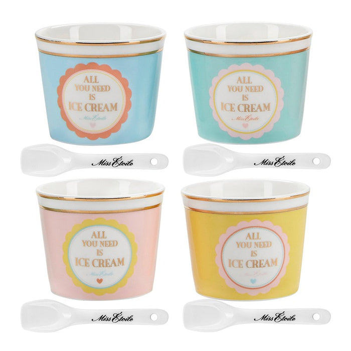 SET 4 COPPETTE GELATO CON CUCCHIAIO MISS ÉTOILE