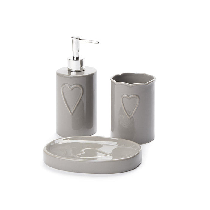 SET 3 PEZZI BAGNO CON CUORE GRIGIO